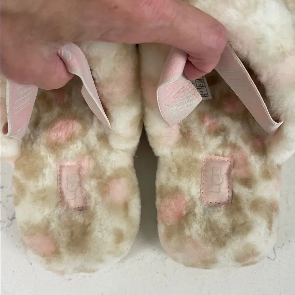 UGG Kids' Fluff Yeah Slide Panther Print Size 6 Pink & Tan Leopard Print